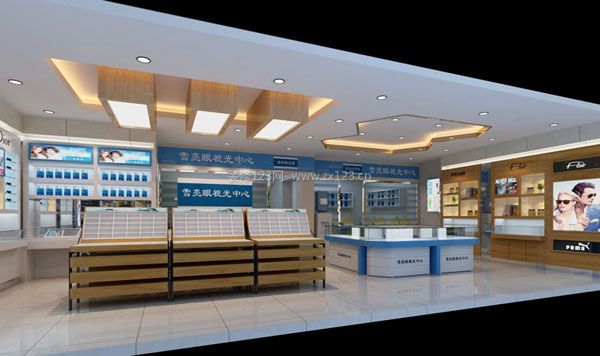 眼鏡店裝修平面布局、實(shí)體效果展柜制作 視光中心效果圖